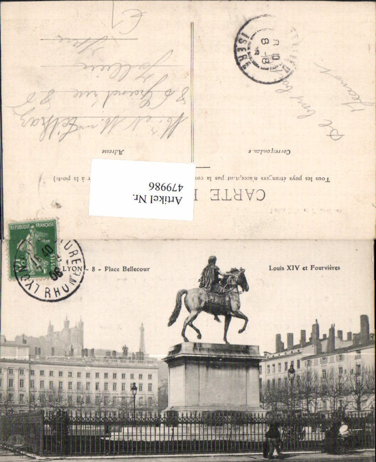 479986,Lyon Place Bellecour Statue of Louis XIV and Fourvieres Equestrian Monument