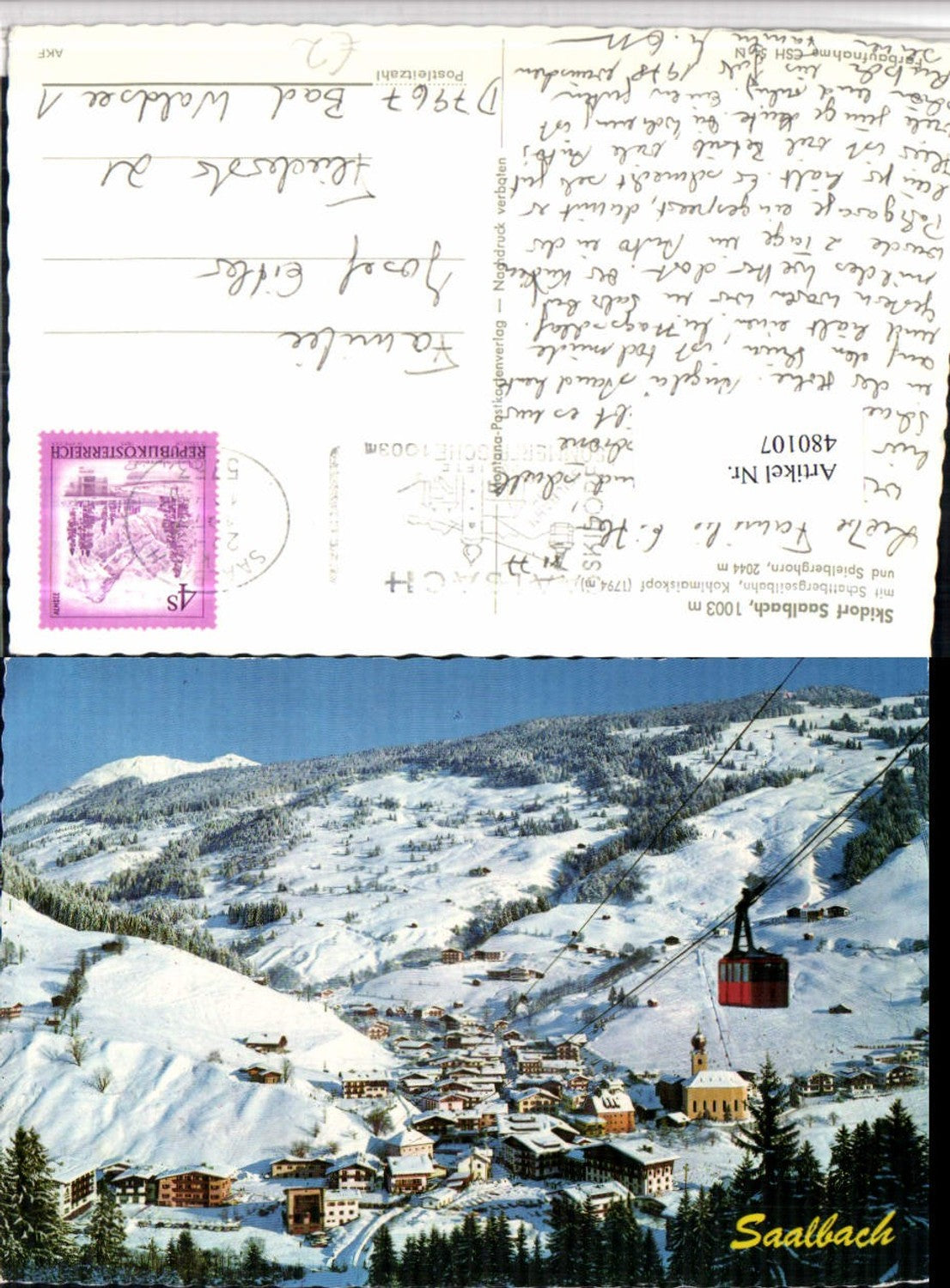 480107,Saalbach Totale m. Schattbergseilbahn Seilbahn Winterbild