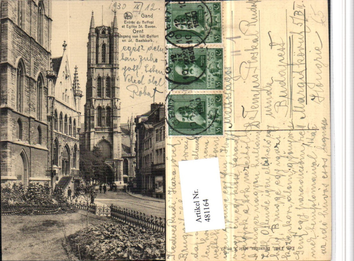 481164,Belgium Gand Gent Entree du Beffroi et Eglise St. Bavon Kirche