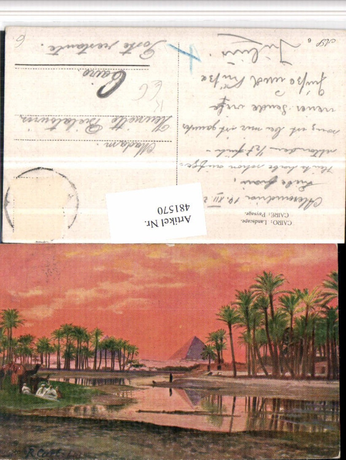 481570,Künstler AK Egypt Cairo Kairo Landscape Pyramiden Palmen