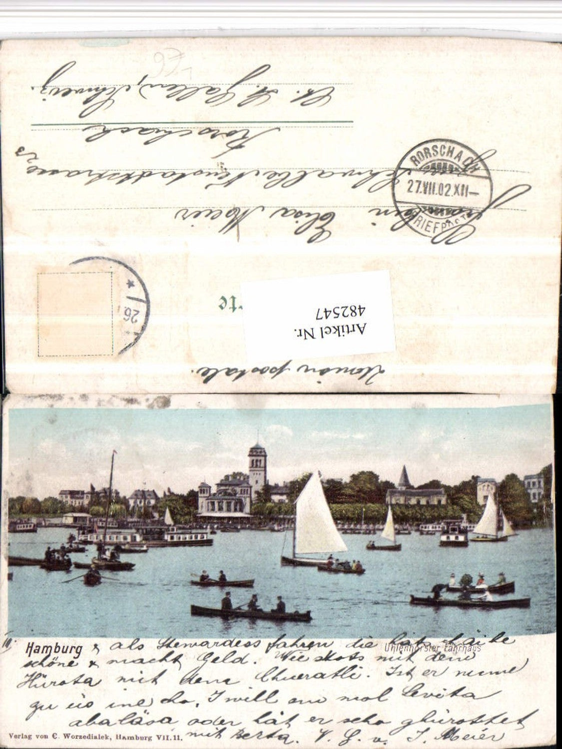 482547,Litho Hamburg Uhlenhorster Fährhaus Segelboote Ruderboote