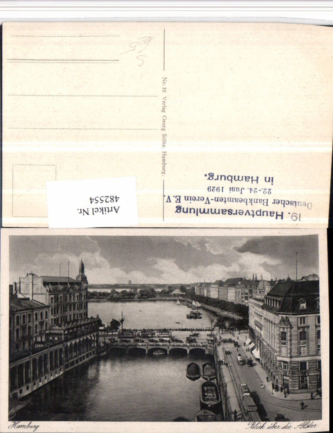 482554,Hamburg Alster Brücke 19 Hauptvers. Dt. Bankbeamten 1929 Stempel