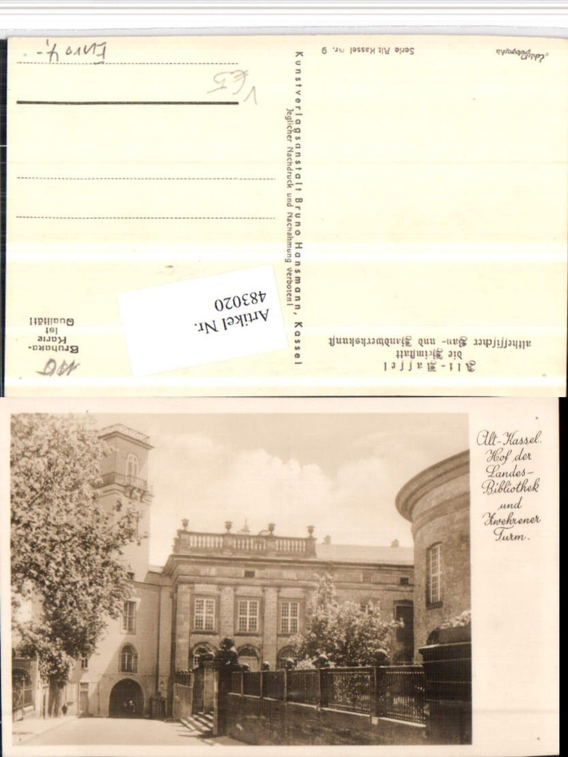 483020,Alt-Kassel Hof der Landes-Bibliothek u. Zwehrener Turm pub Bruno Hansmann