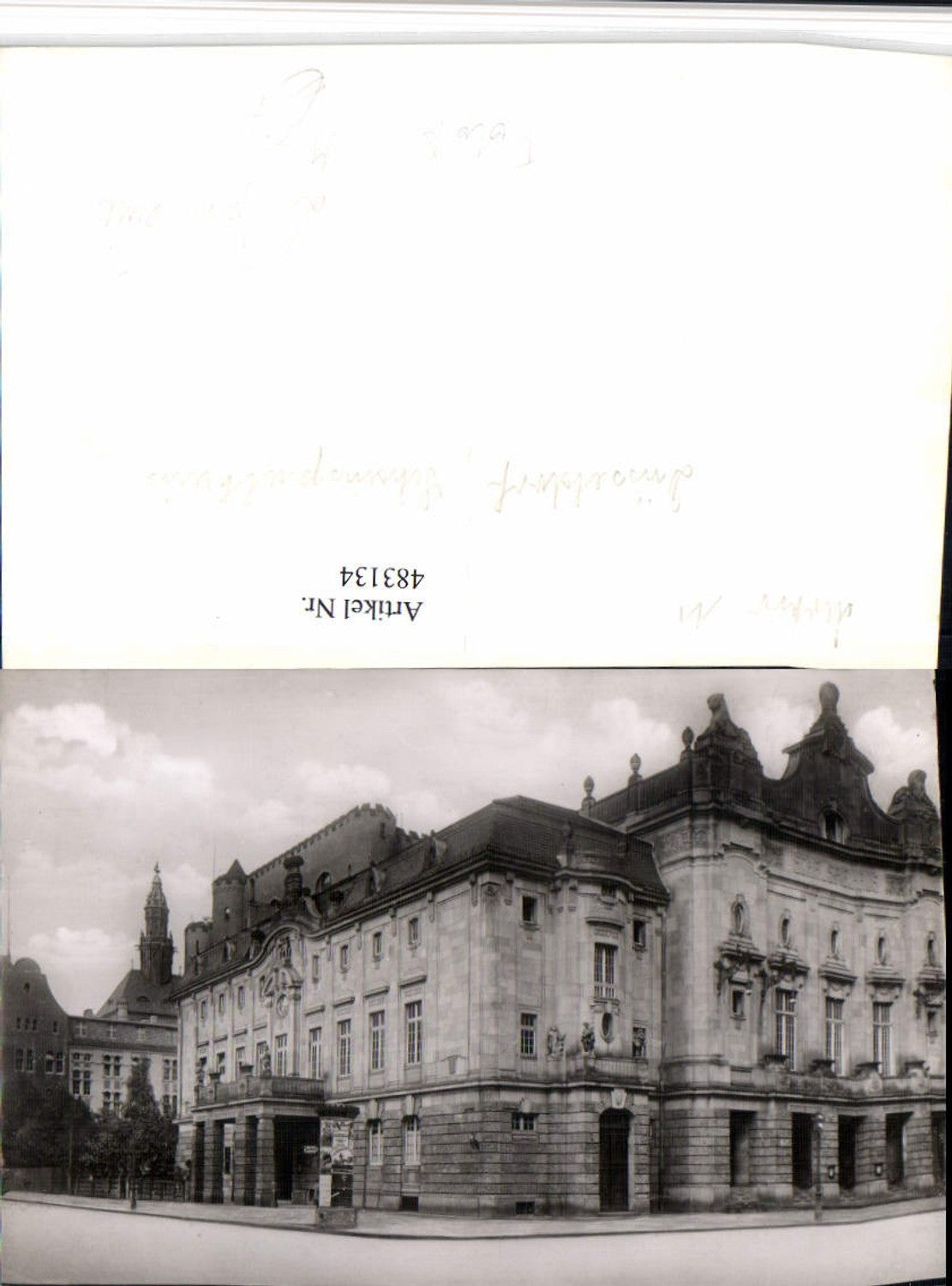 483134,Foto AK Düsseldorf Schauspielhaus Litfaßsäule