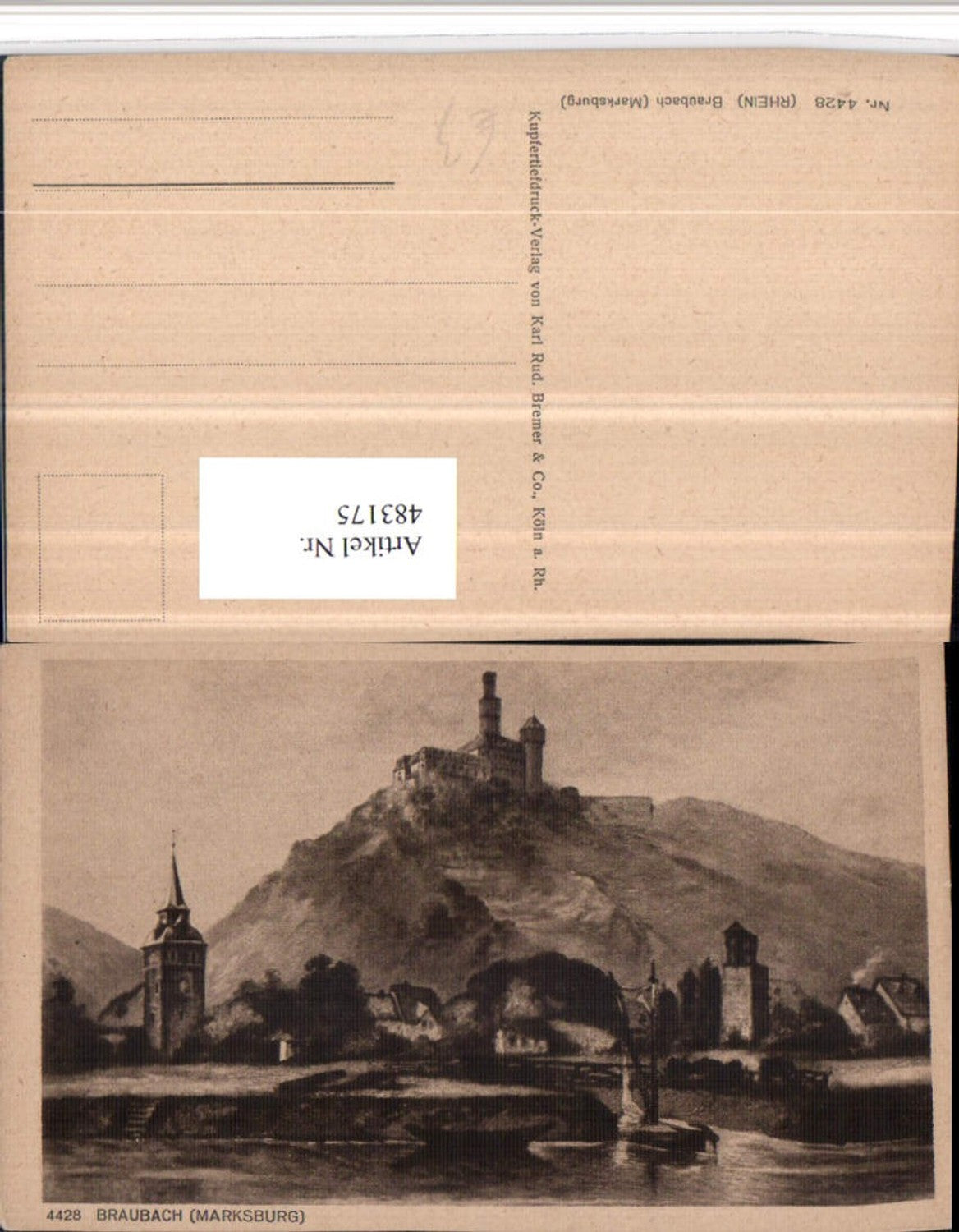 483175,Künstler AK Braubach am Rhein m. Marksburg Burg