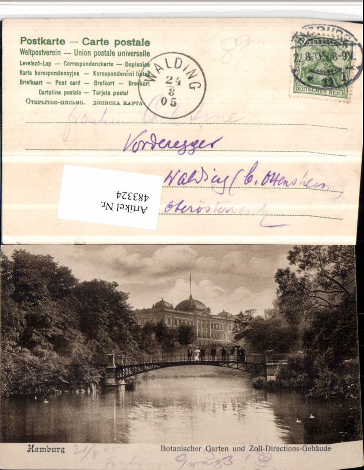 483324,Hamburg Botanischer Garten Brücke u. Zoll-Direktions-Gebäude
