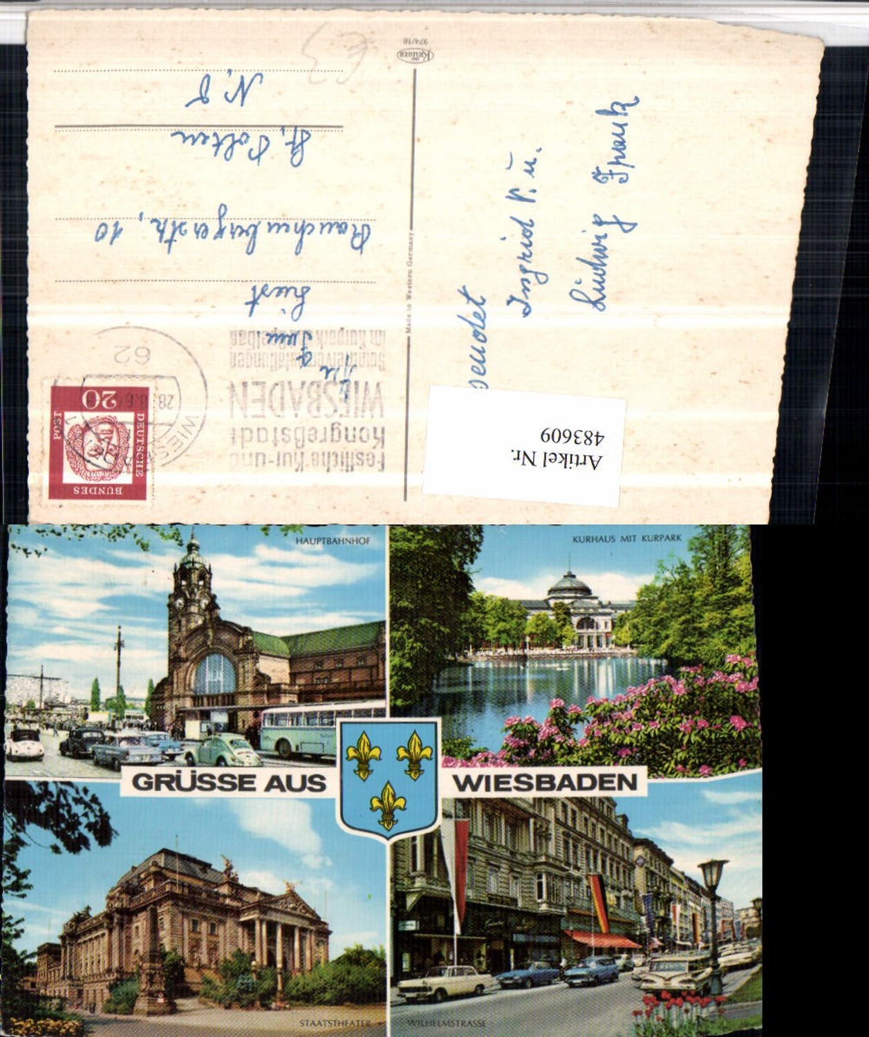 483609,Wiesbaden Kurhaus Bahnhof Theater Wilhelmstraße Mehrbildkarte