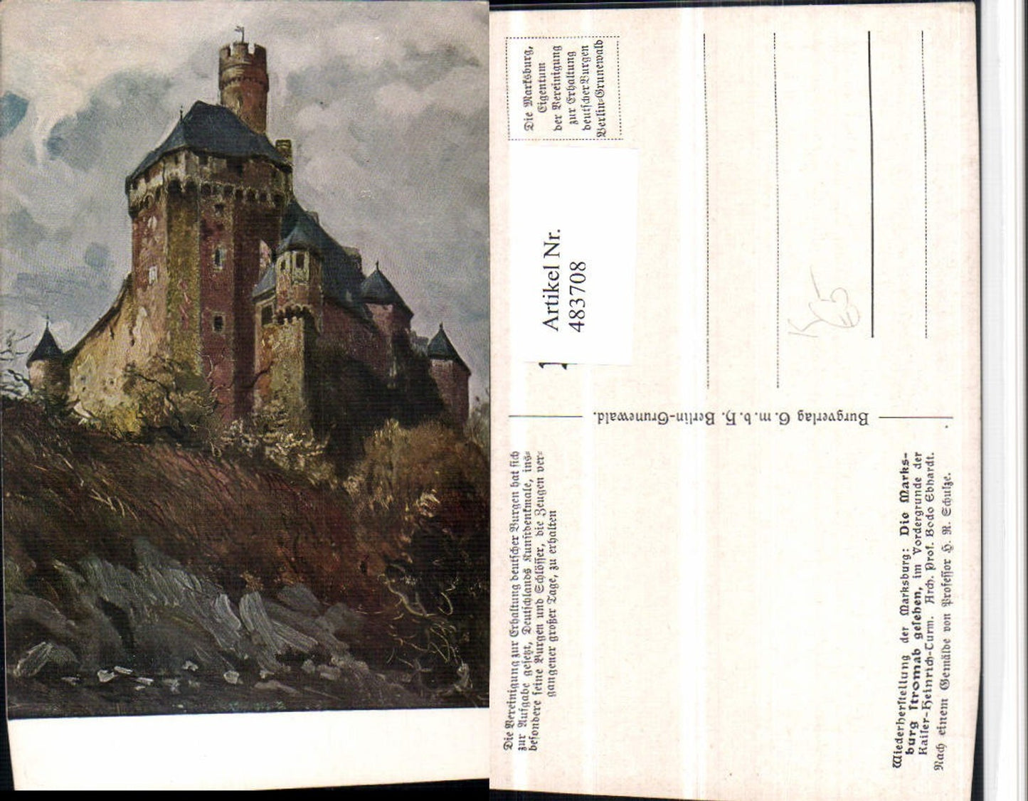 483708,Künstler AK H. Schulze Marksburg Burg b. Braubach