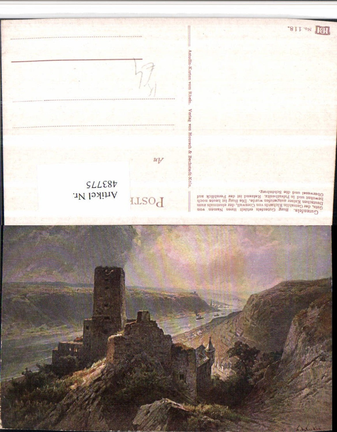 483775,Künstler AK Astudin Gutenfels Burg b. Kaub am Rhein