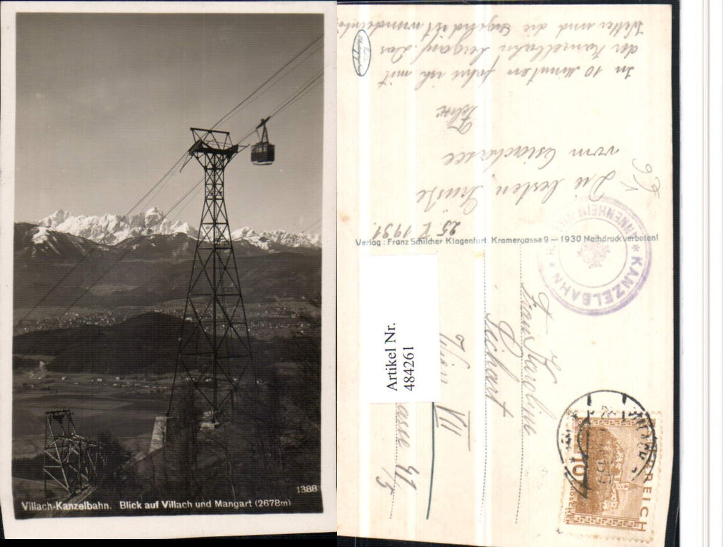 484261,Kanzelbahn Seilbahn b. Annenheim Bergkulisse pub F. Schilcher 1388