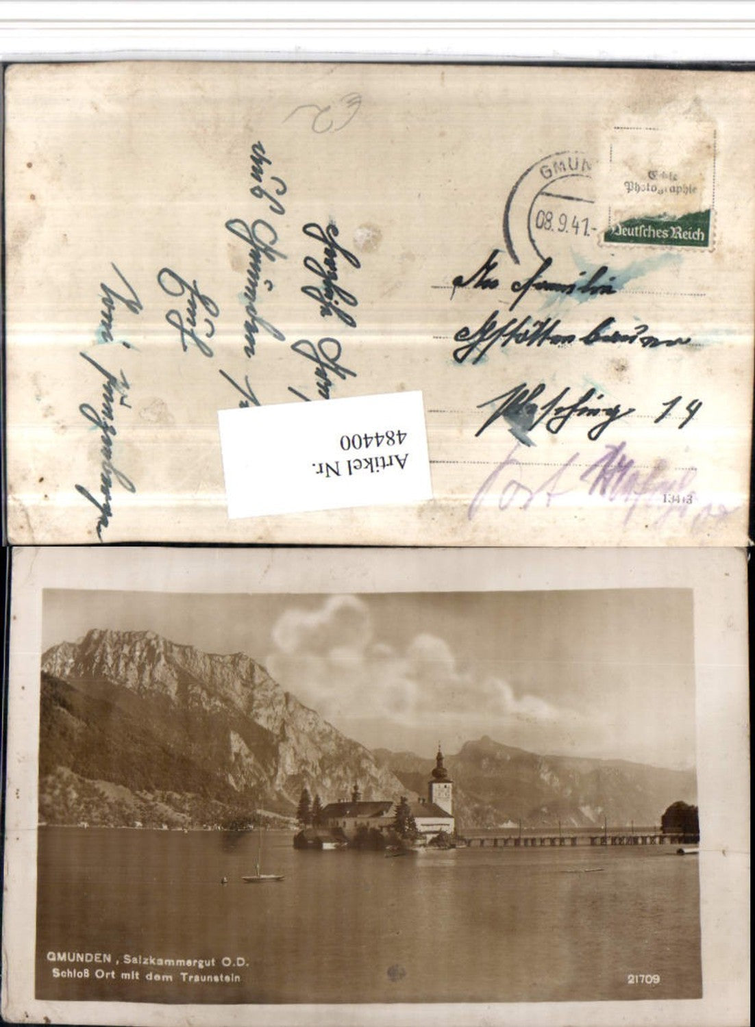 484400,Gmunden Schloss Ort Orth m. Traunstein Bergkulisse