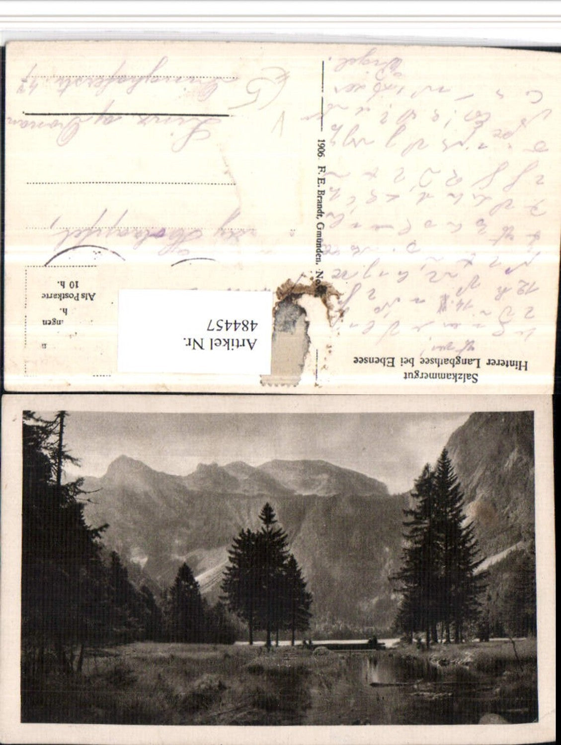 484457,Hinterer Langbathsee See b. Ebensee Bergkulisse pub F.E. Brandt