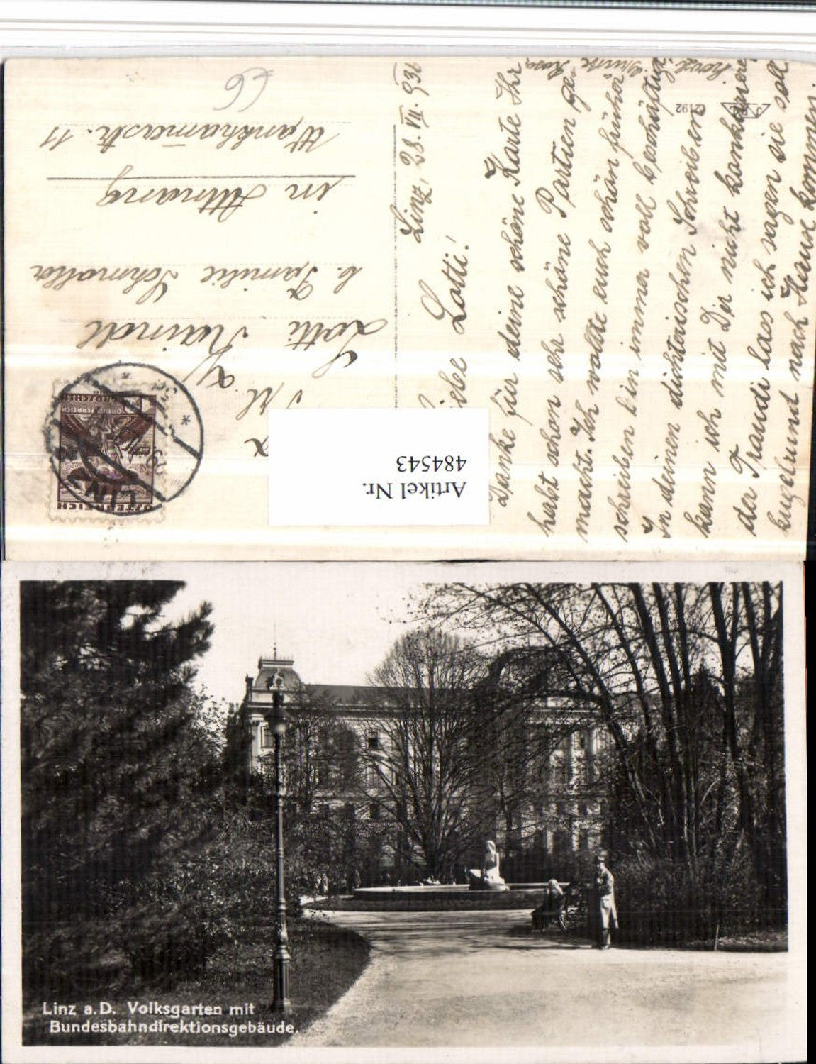 484543,Linz an d. Donau Volksgarten m. Bundesbahndirektionsgebäude