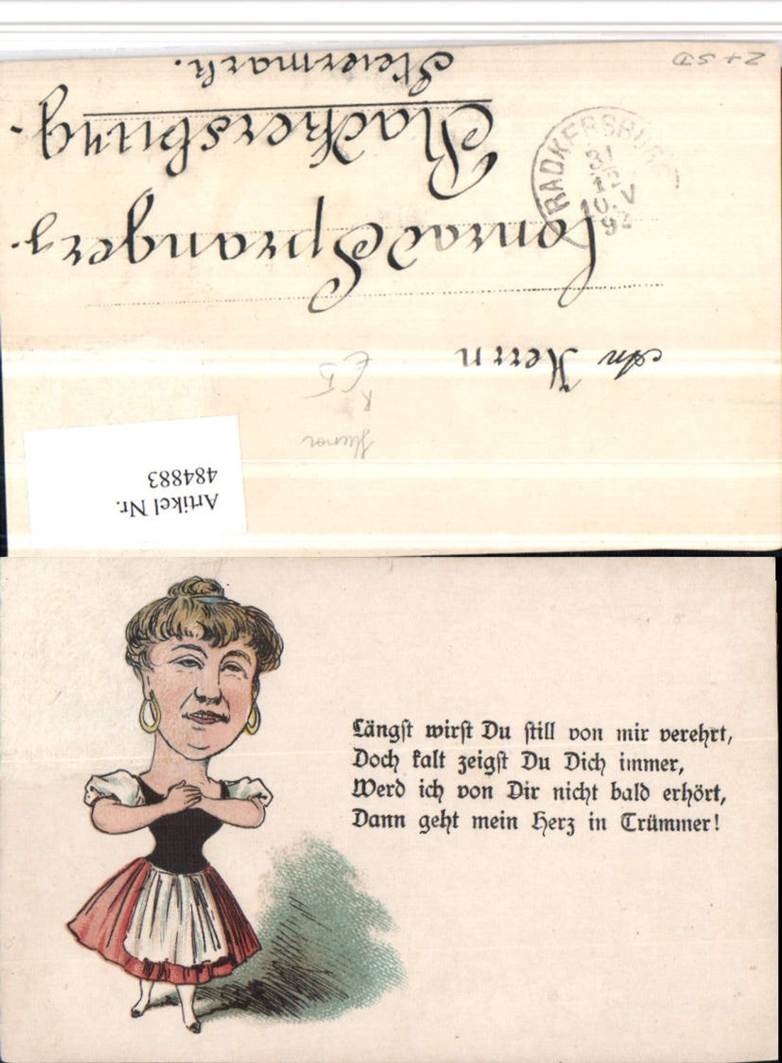 484883,Künstler AK Frauenfeindlich Scherz Humor Frau großer Kopf Spruch