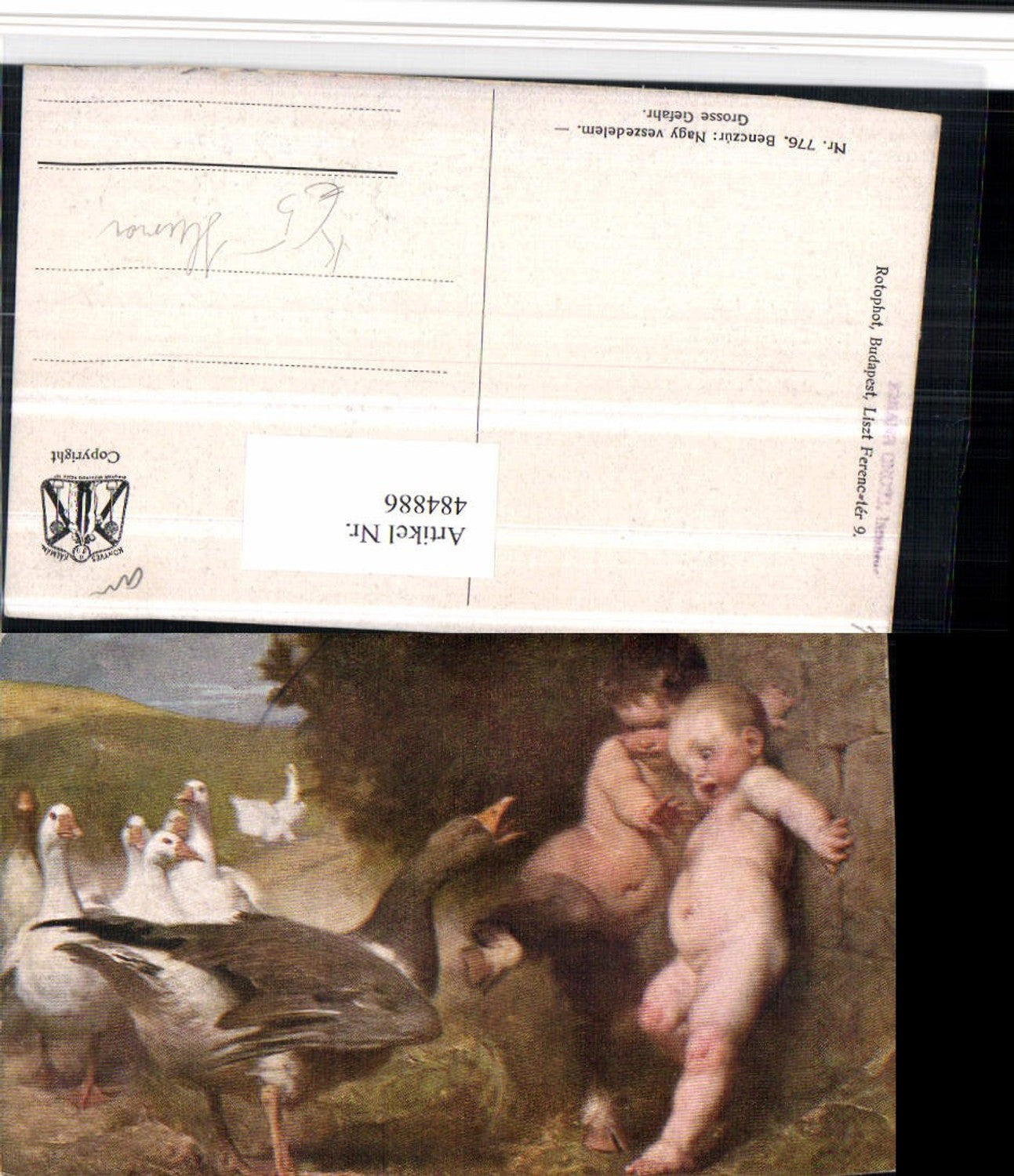 484886,Künstler AK Benczur Große Gefahr Scherz Humor Kinder Gänse