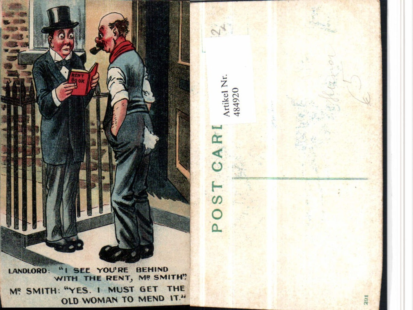 484920,Künstler AK Scherz Humor Männer Gespräch Rent Book Buch Pfeife