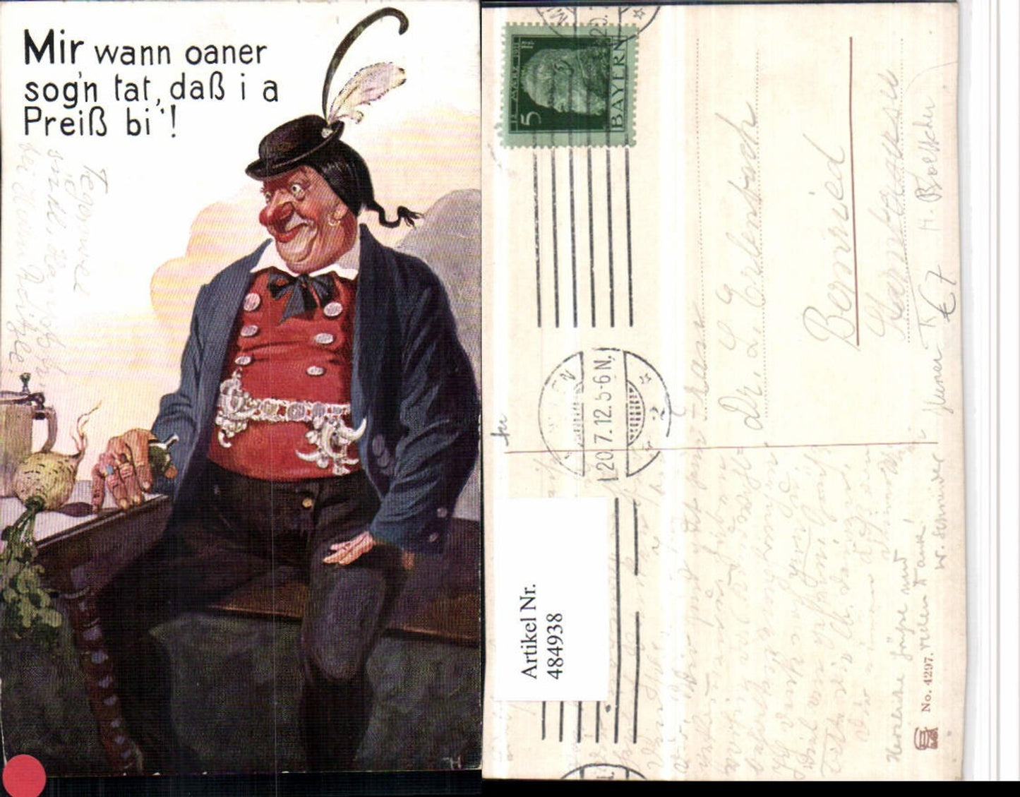 484938,Künstler AK H. Boettcher Scherz Humor Mann Federhut Rote Nase