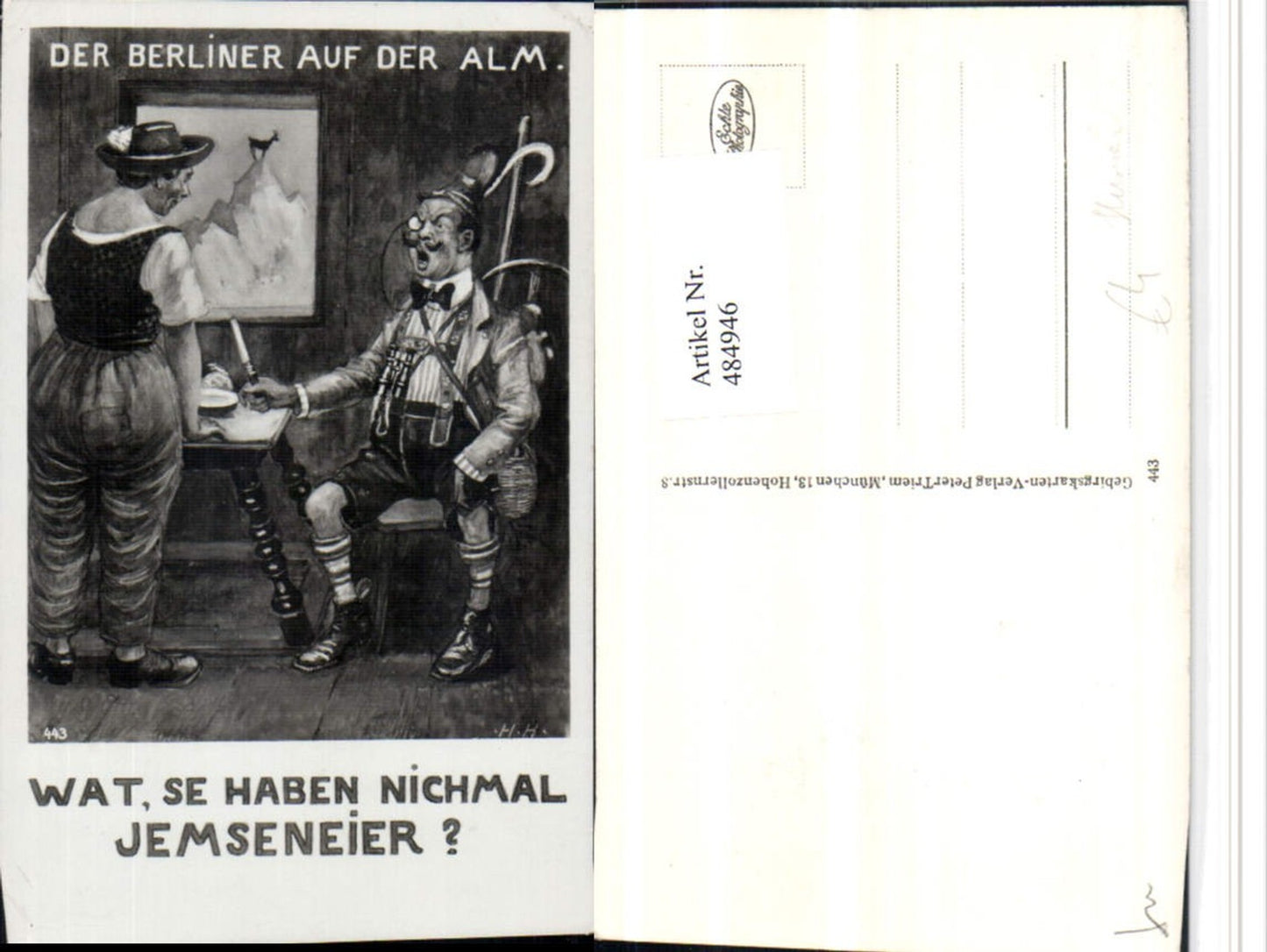 484946,Künstler AK Scherz Humor Berliner auf d. Alm wütender Mann Tracht