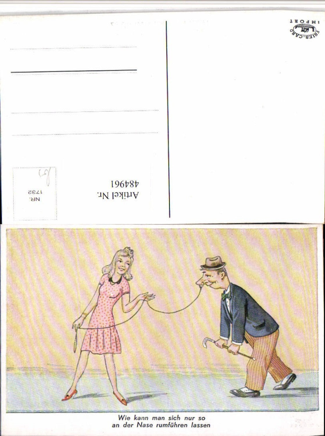 484961,Künstler AK Scherz Humor Paar Nase rumführen Seil