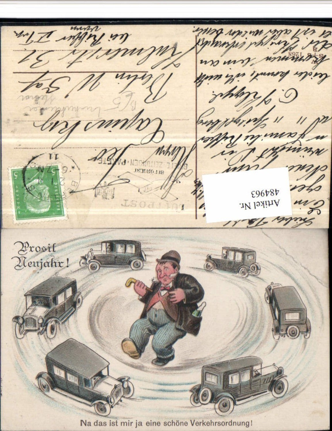 484963,Künstler AK Neujahr Trinkerhumor Betrunkener Autos Kreis