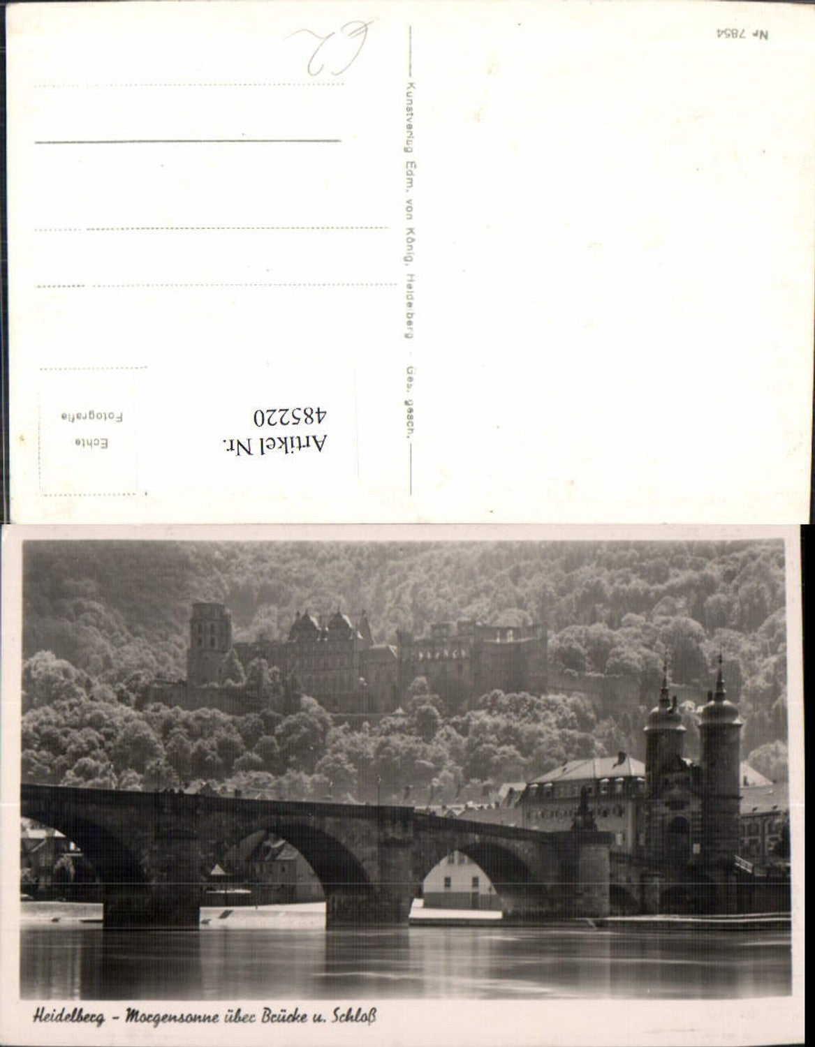 485220,Foto Ak Heidelberg Morgensonne über Brücke u. Schloss