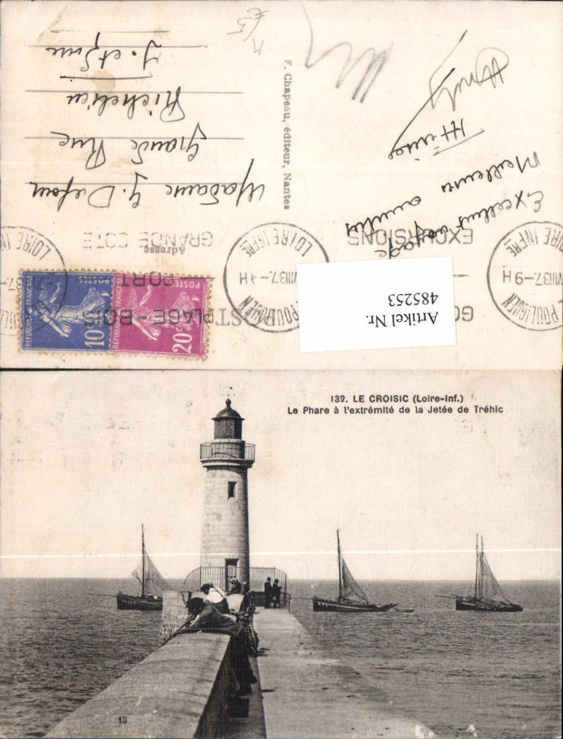 485253,Leuchtturm Le Croisic Le Phare a l extremite de la Jetee de Trehic Segelboote