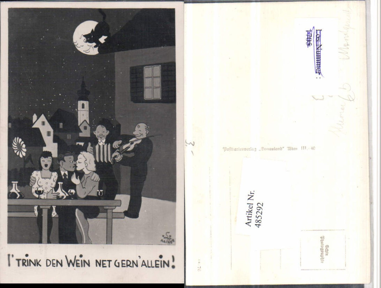 485292,Künstler AK Rainer Grinzing Trinkerhumor Wein Mondgesicht