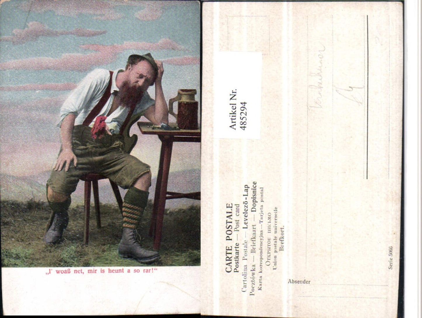 485294,Künstler AK Trinkerhumor Betrunkener Bart Bier