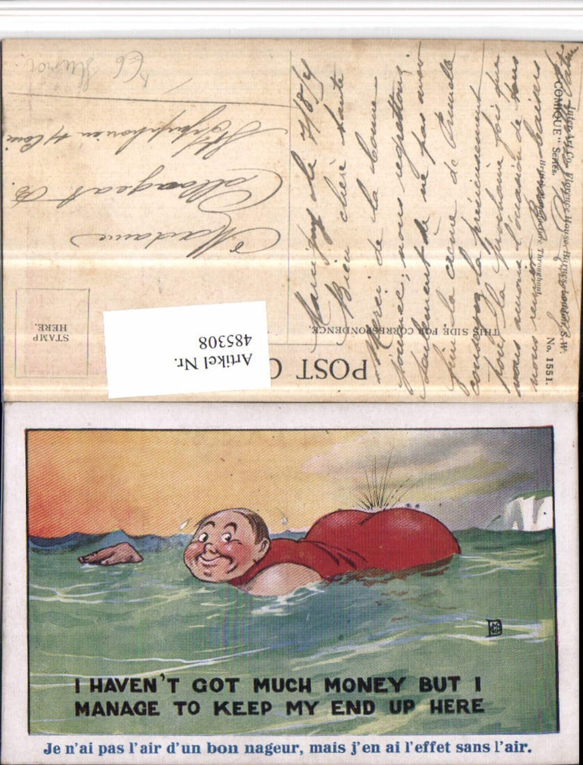 485308,Künstler AK Humor Völlerei Mann Meer Spruch