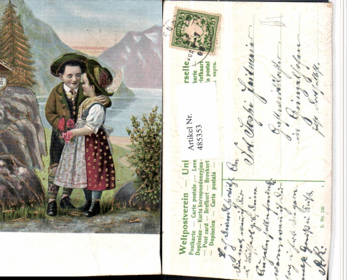 485353,Präge Künstler AK Kinder Liebe Paar Tracht Hüte