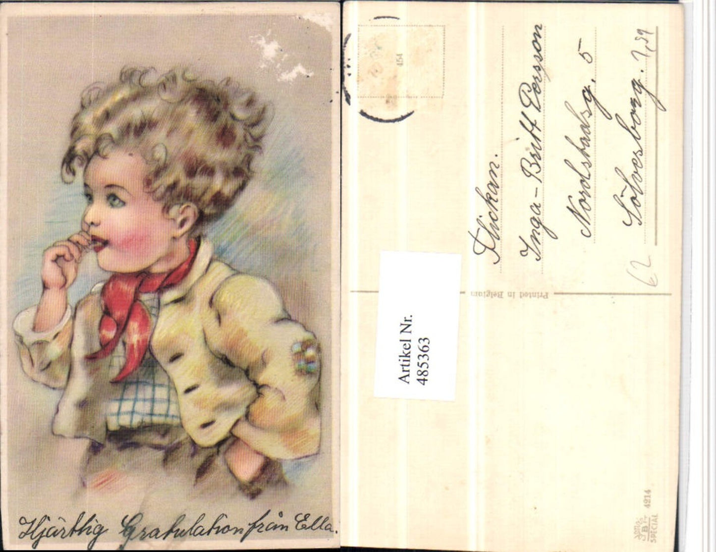 485363,Künstler AK Kind Halstuch Jacke Portrait