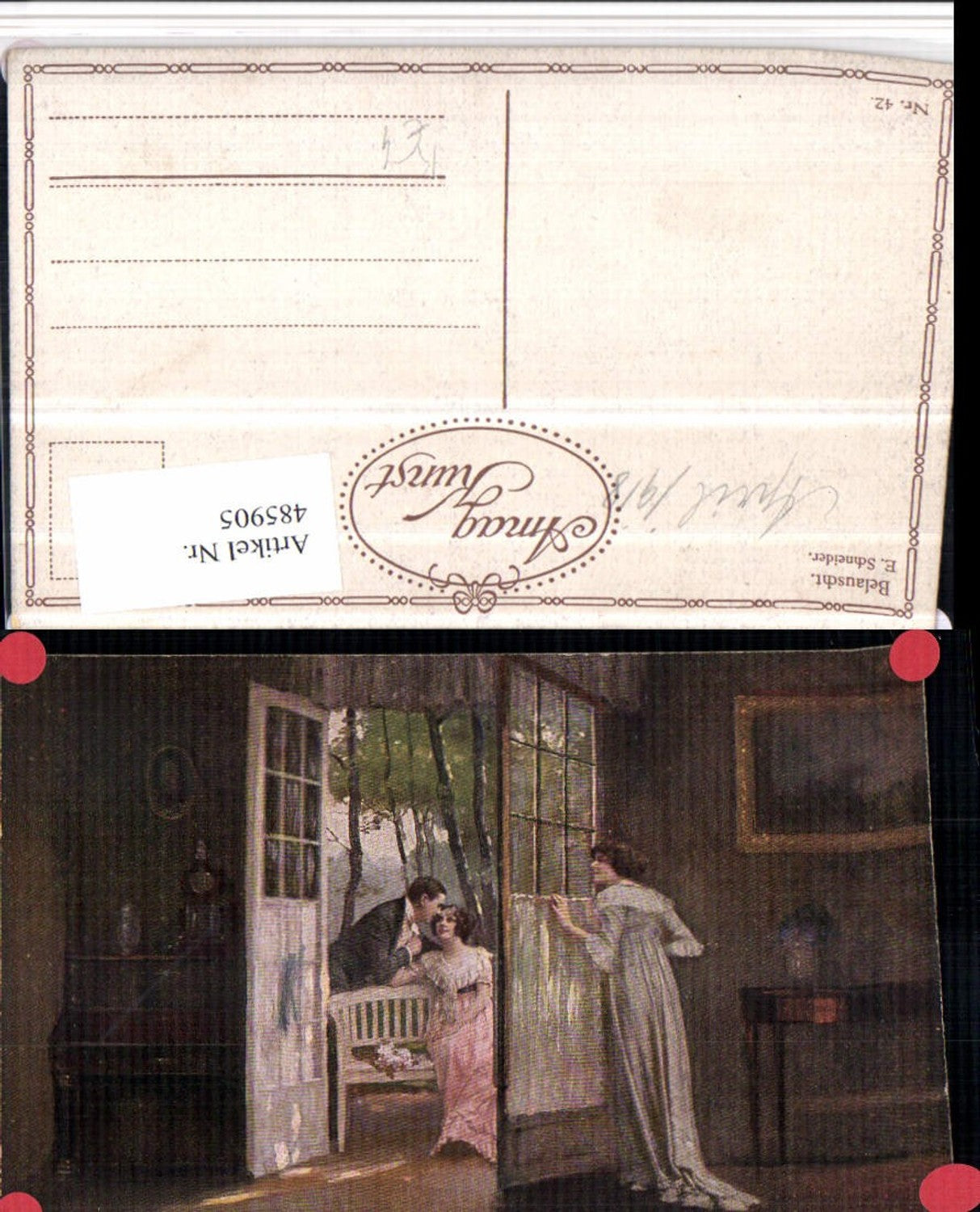 485905,Künstler AK E. Schneider Belauscht Liebe Paar Tür