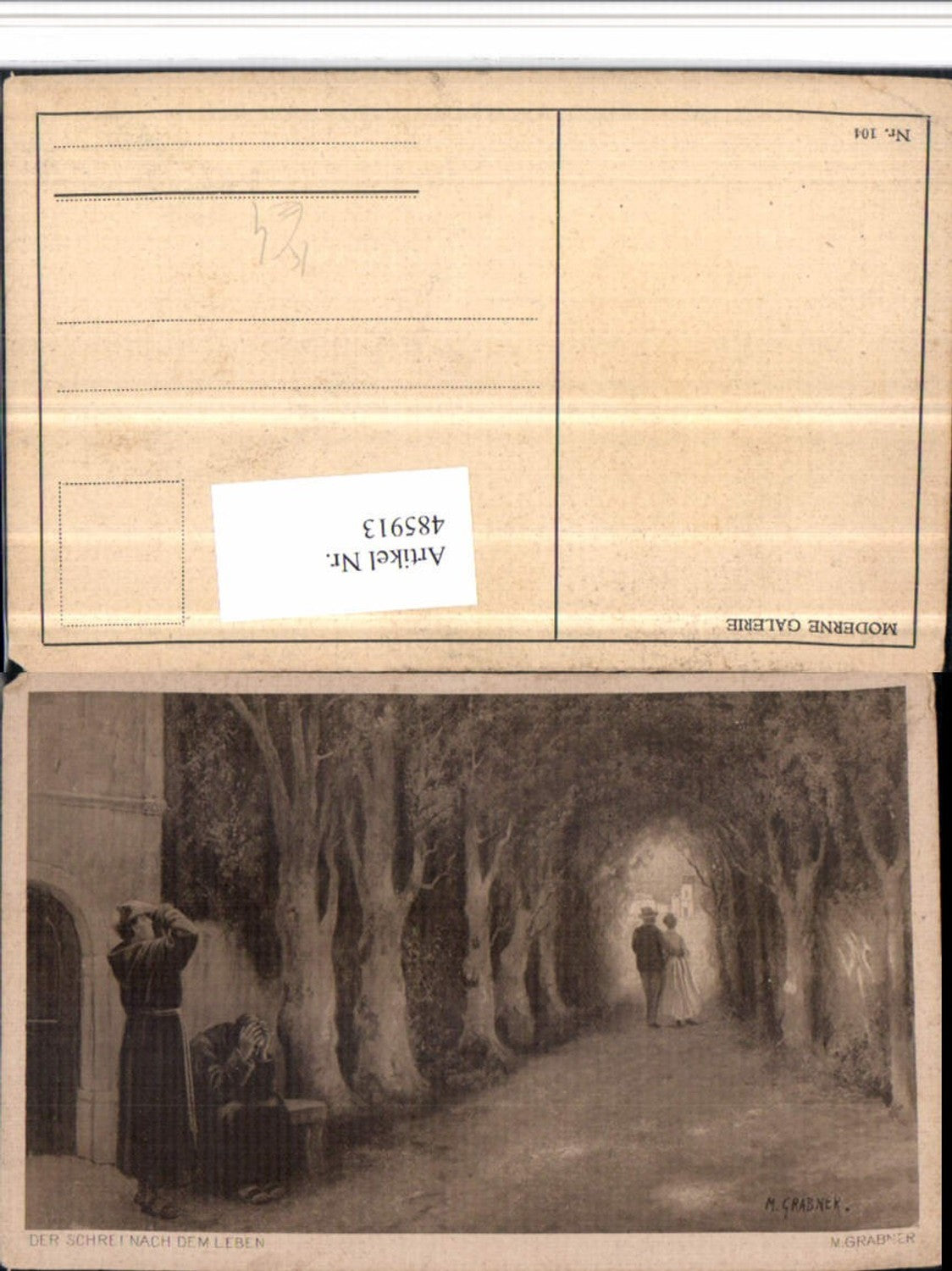 485913,Künstler AK M. Grabner Der Schrei nach dem Leben Mönche Paar