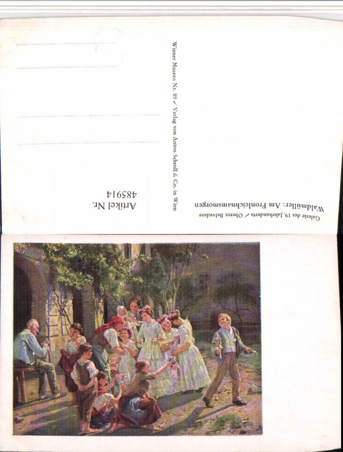 485914,Künstler AK Waldmüller Am Fronleichnamsmorgen Kinder Blumen