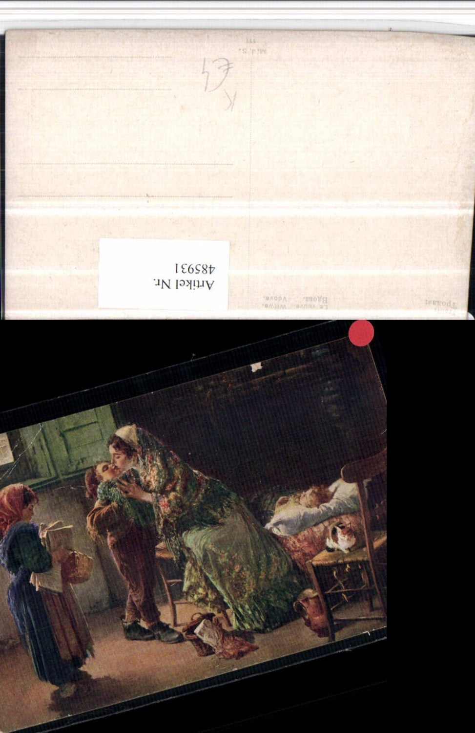 485931,Künstler AK Trolli Witwe Frau Mtter Kinder Kuss Katze