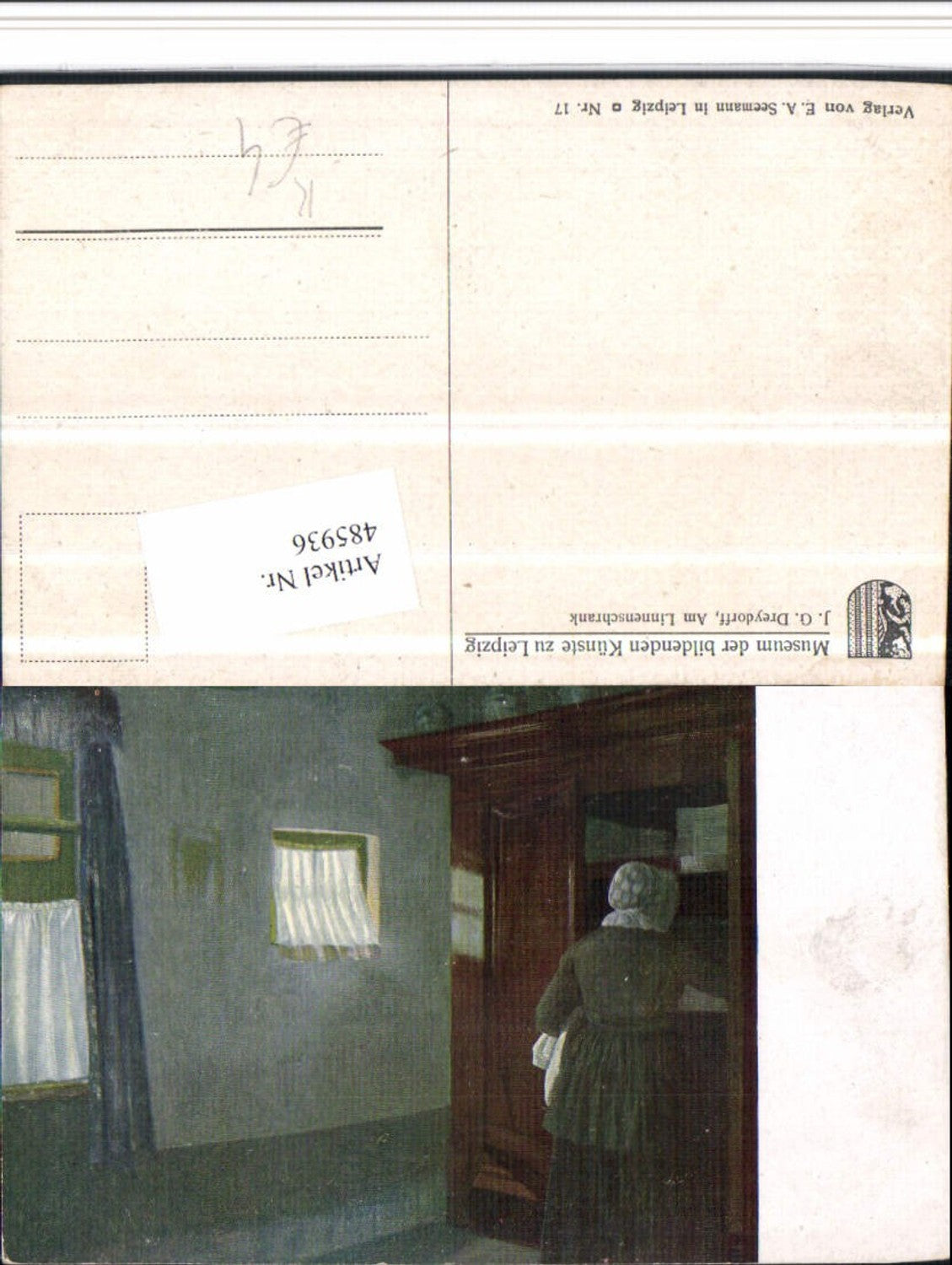 485936,Künstler AK J.G. Dreydorff Linnenschrank Frau Schrank