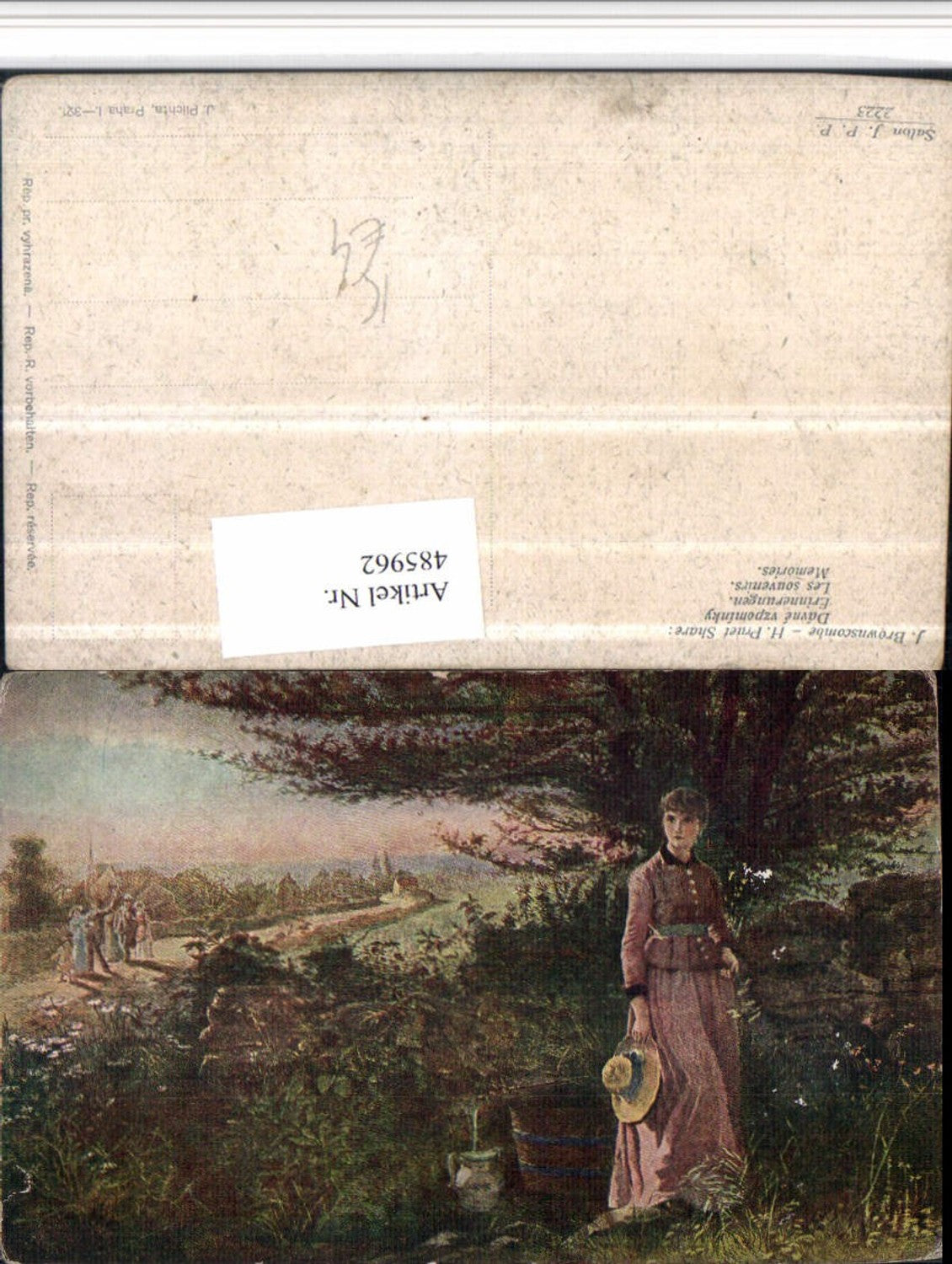 485962,Künstler AK J. Brownscomble Erinnerungen Frau Hut