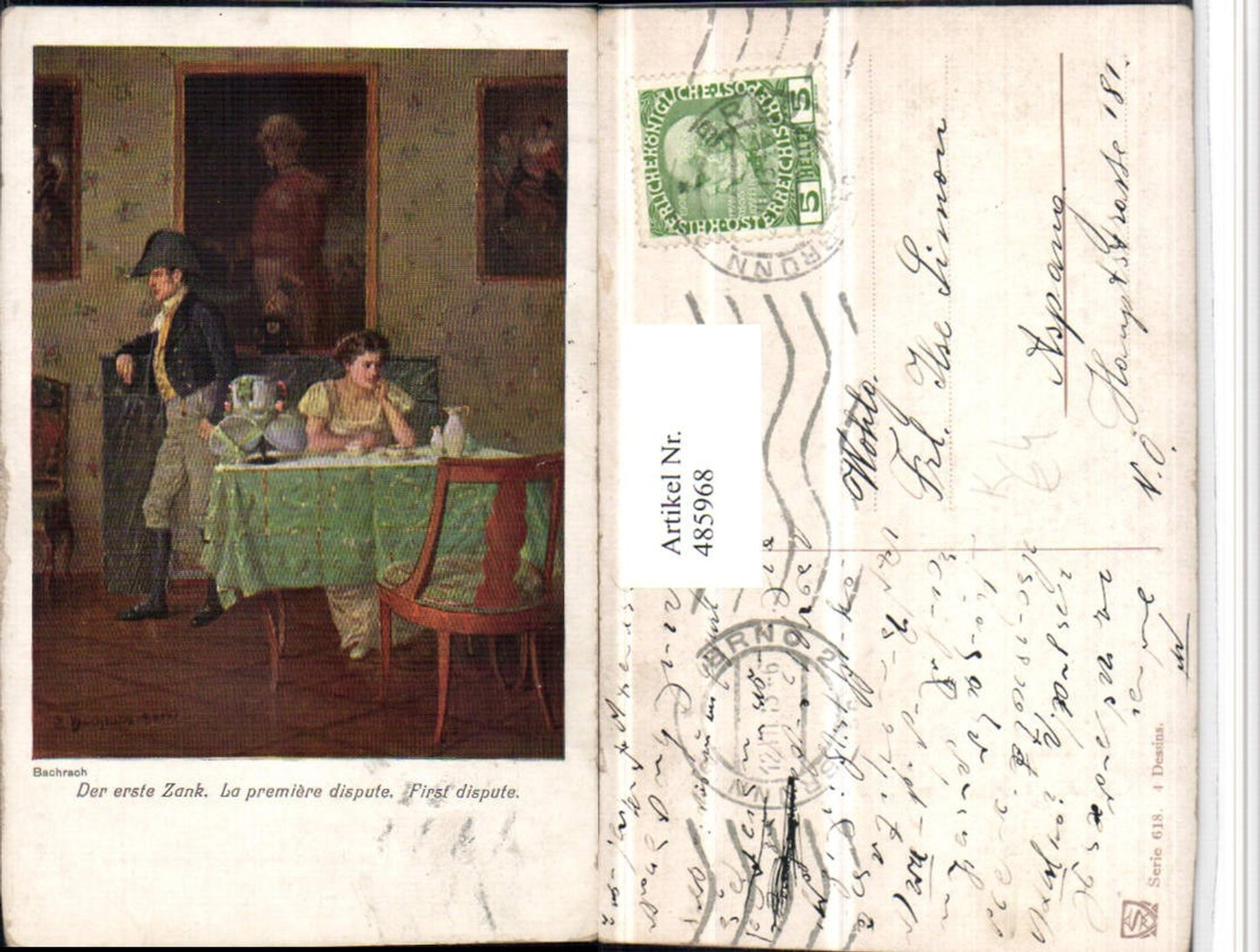 485968,Künstler AK Bachrach Der erste Zank Paar Streit Tisch