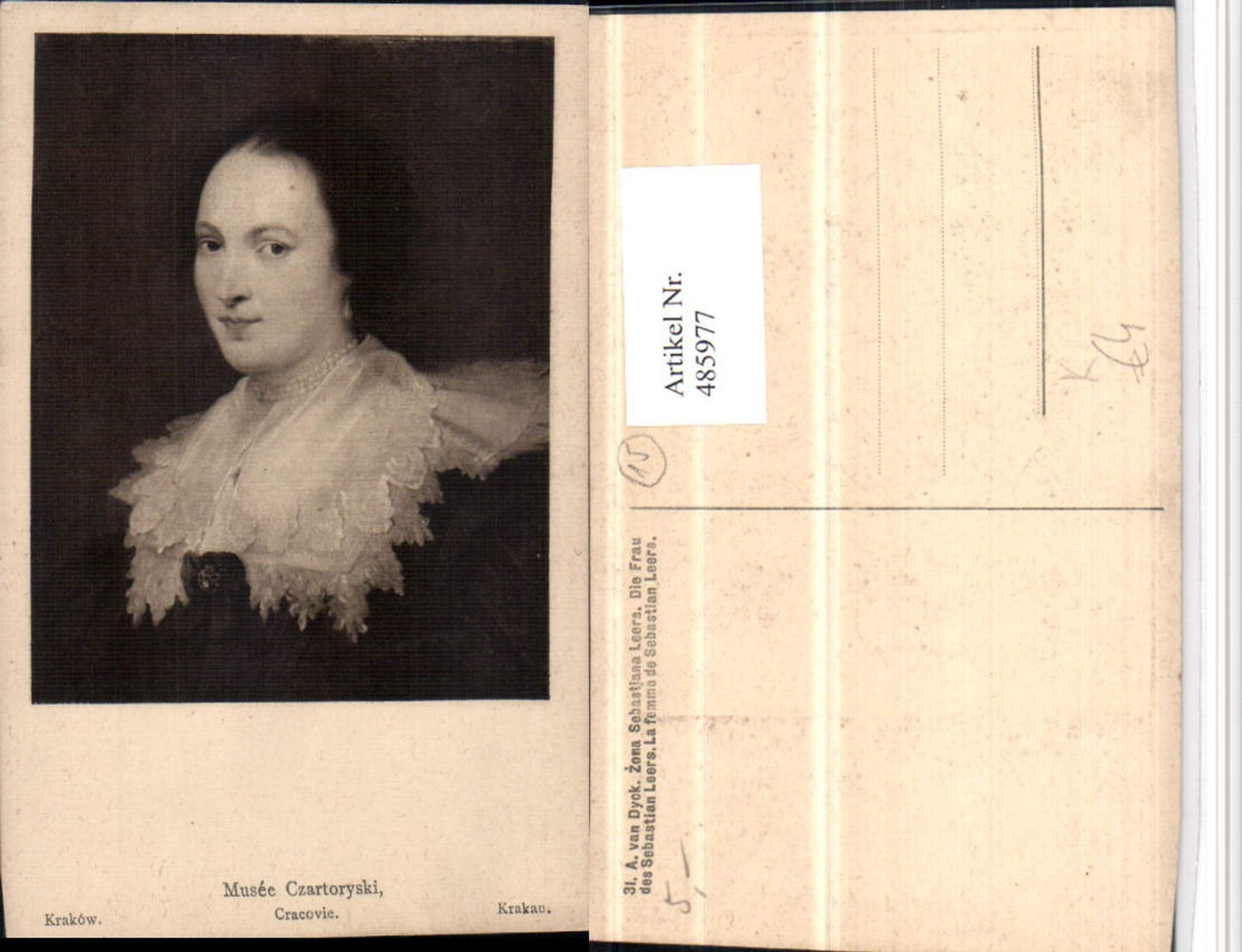 485977,Künstler AK A. Van Dyck Frau Sebastian Leers Portrait