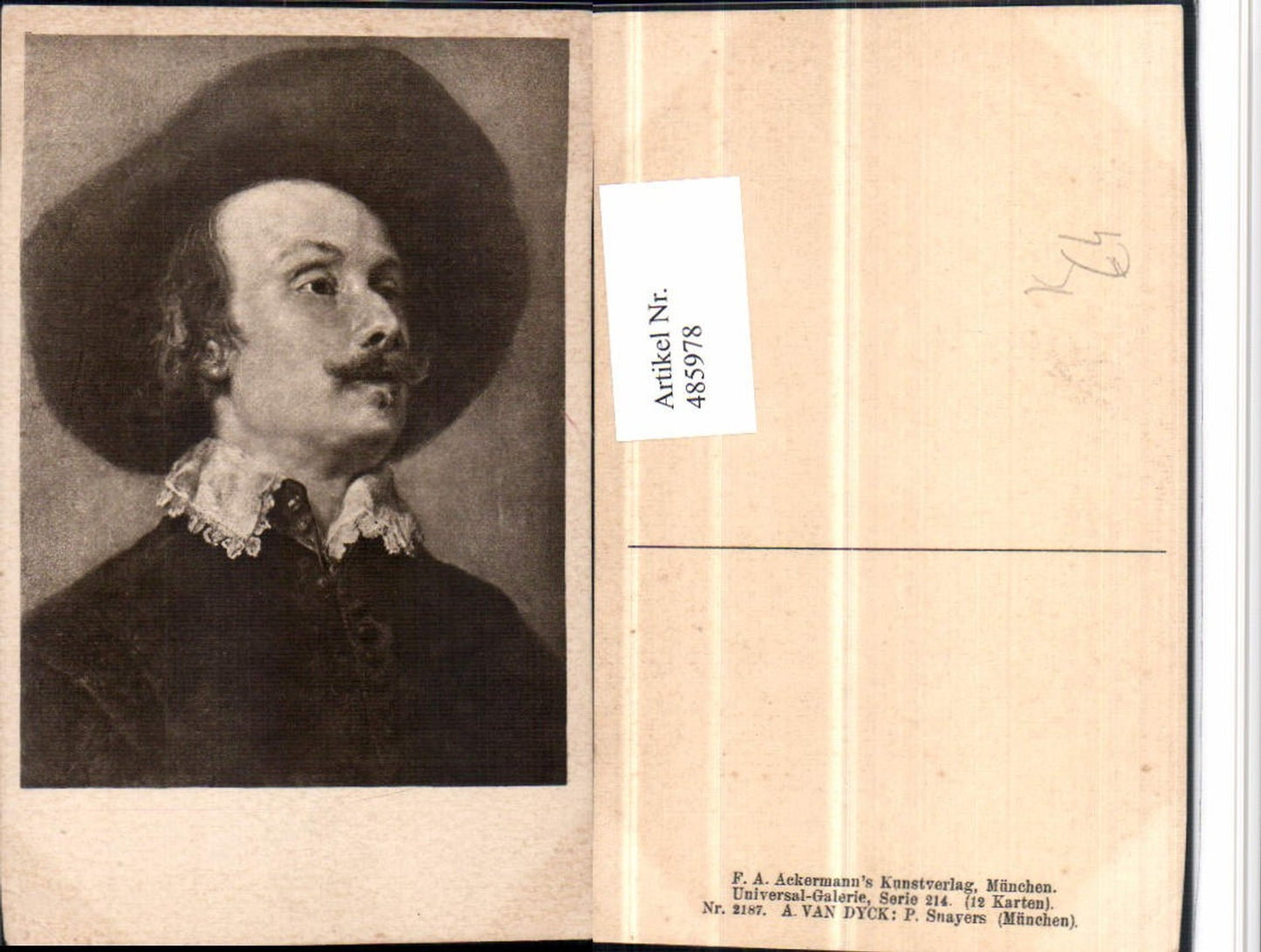 485978,Künstler AK A. Van Dyck P. Snayers Mann m. Hut Portrait