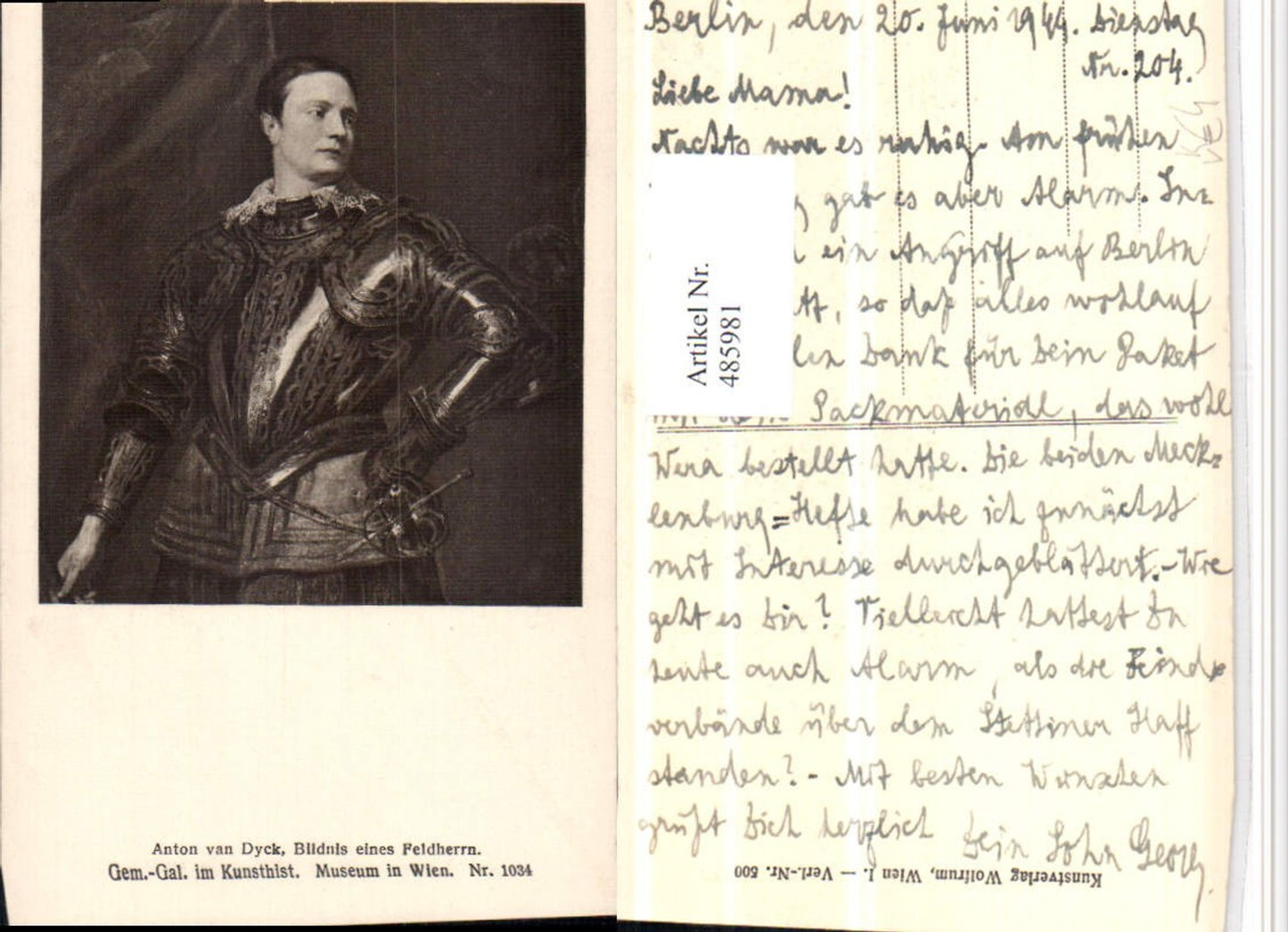 485981,Künstler AK Anton van Dyck Bildnis eines Feldherrn pub Wolfrum 500