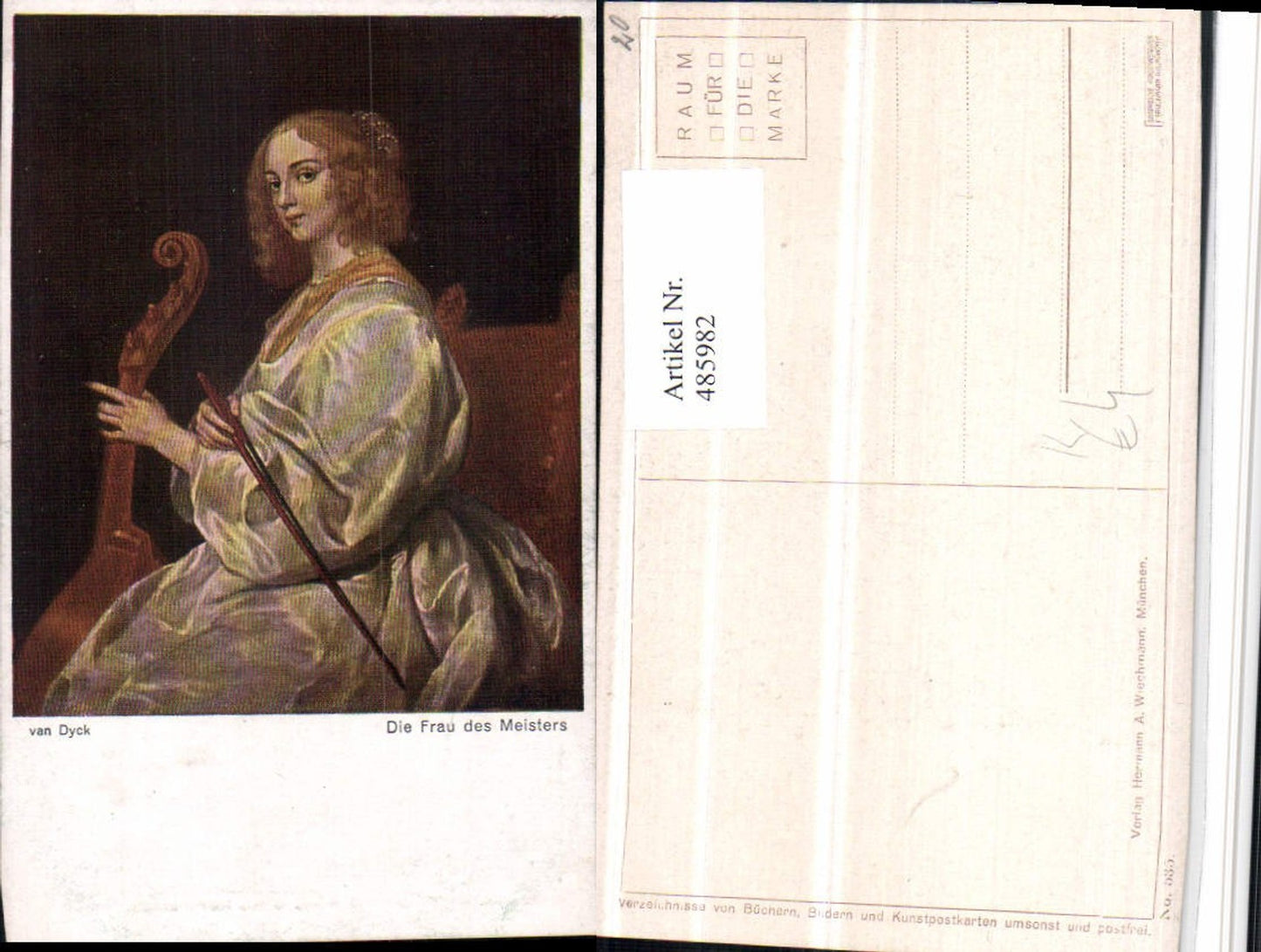 485982,Künstler AK A. Van Dyck Frau des Meisters Cello Portrait