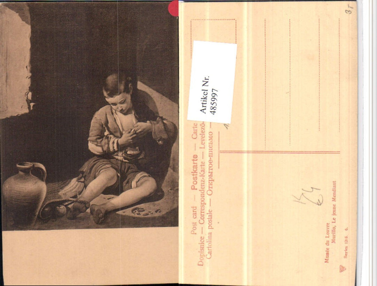 485997,Künstler AK Murillo Le jeune Mendiant Kind Junge Krug