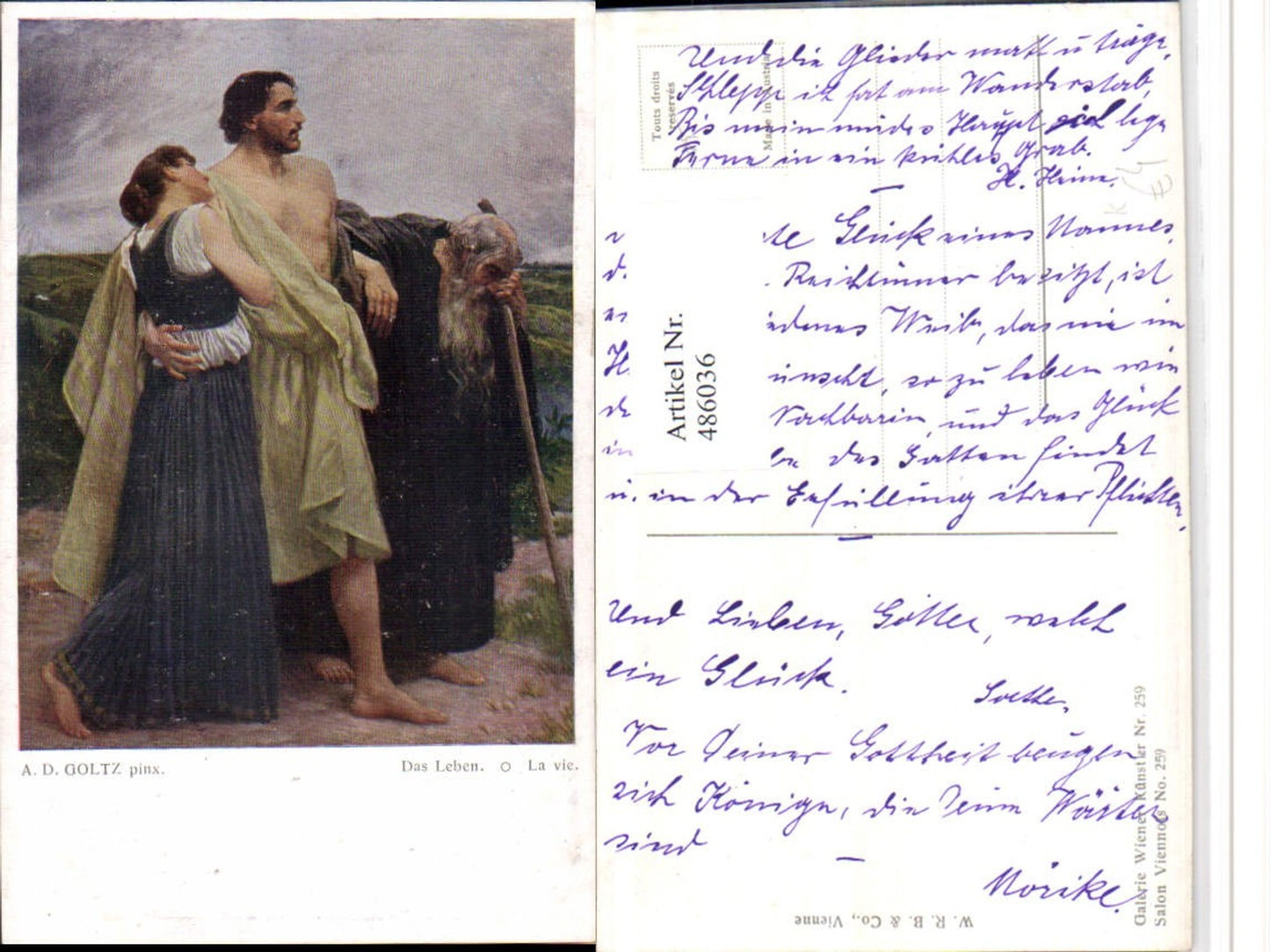 486036,Künstler AK A.D. Goltz Das Leben Paar Alter Mann Stock