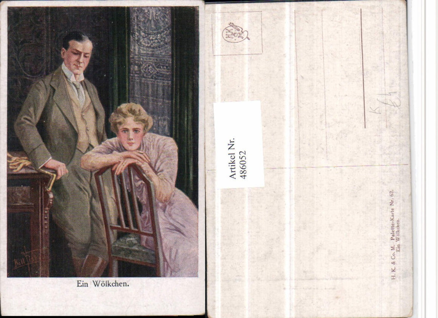 486052,Künstler AK Bill Fisher Ein Wölkchen Paar Frau Stuhl