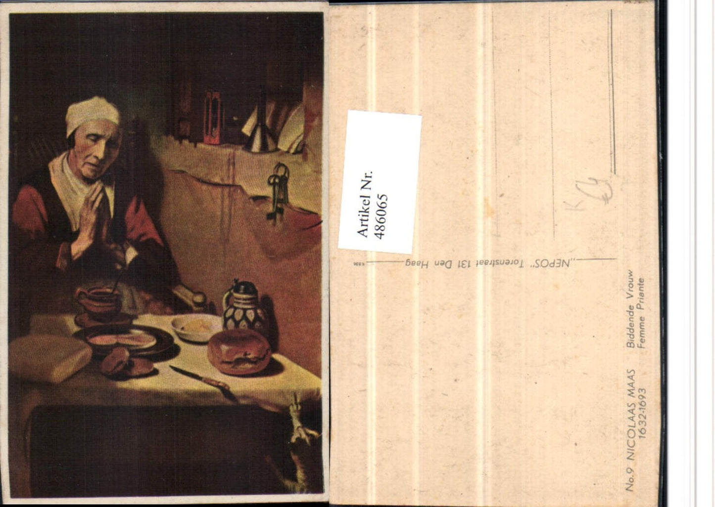 486065,Künstler AK Nicolaas Maas Femme Prainte Alte Frau Gebet Essen