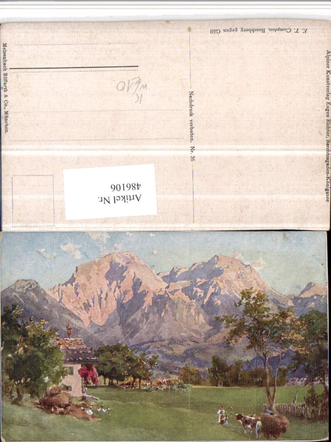 486106,Künstler AK E. T. Compton Boschberg b. Berchtesgaden geg. Göll Bergkulisse