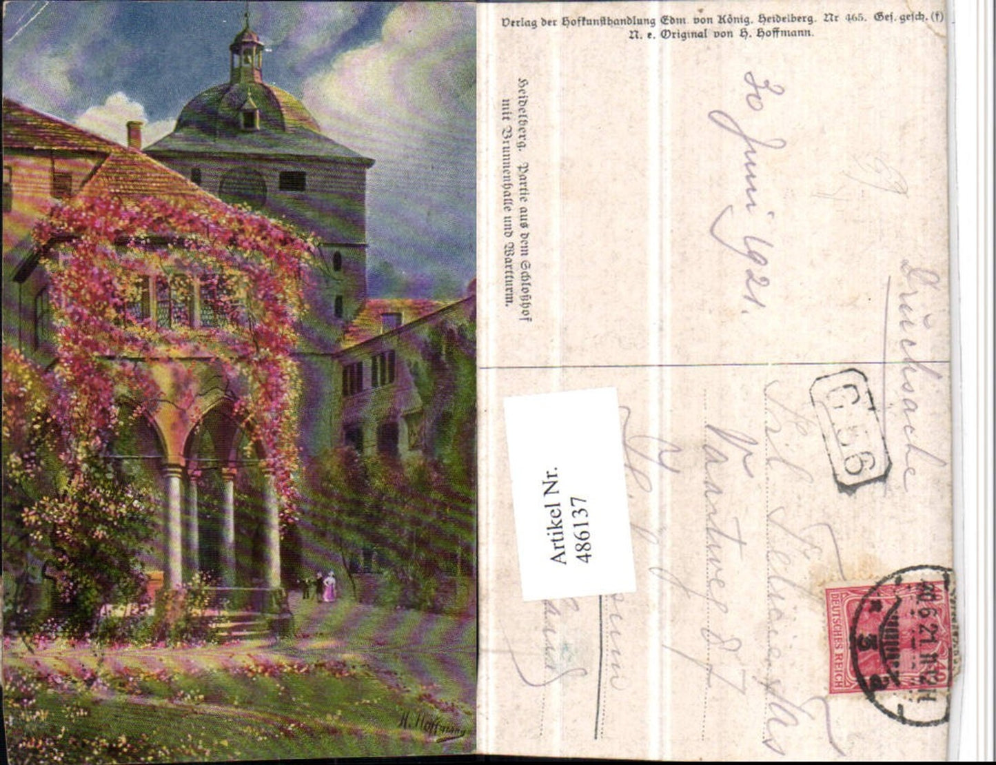 486137,Künstler AK Heinrich Hoffmann Heidelberg Schlosshof Brunnenhalle Turm