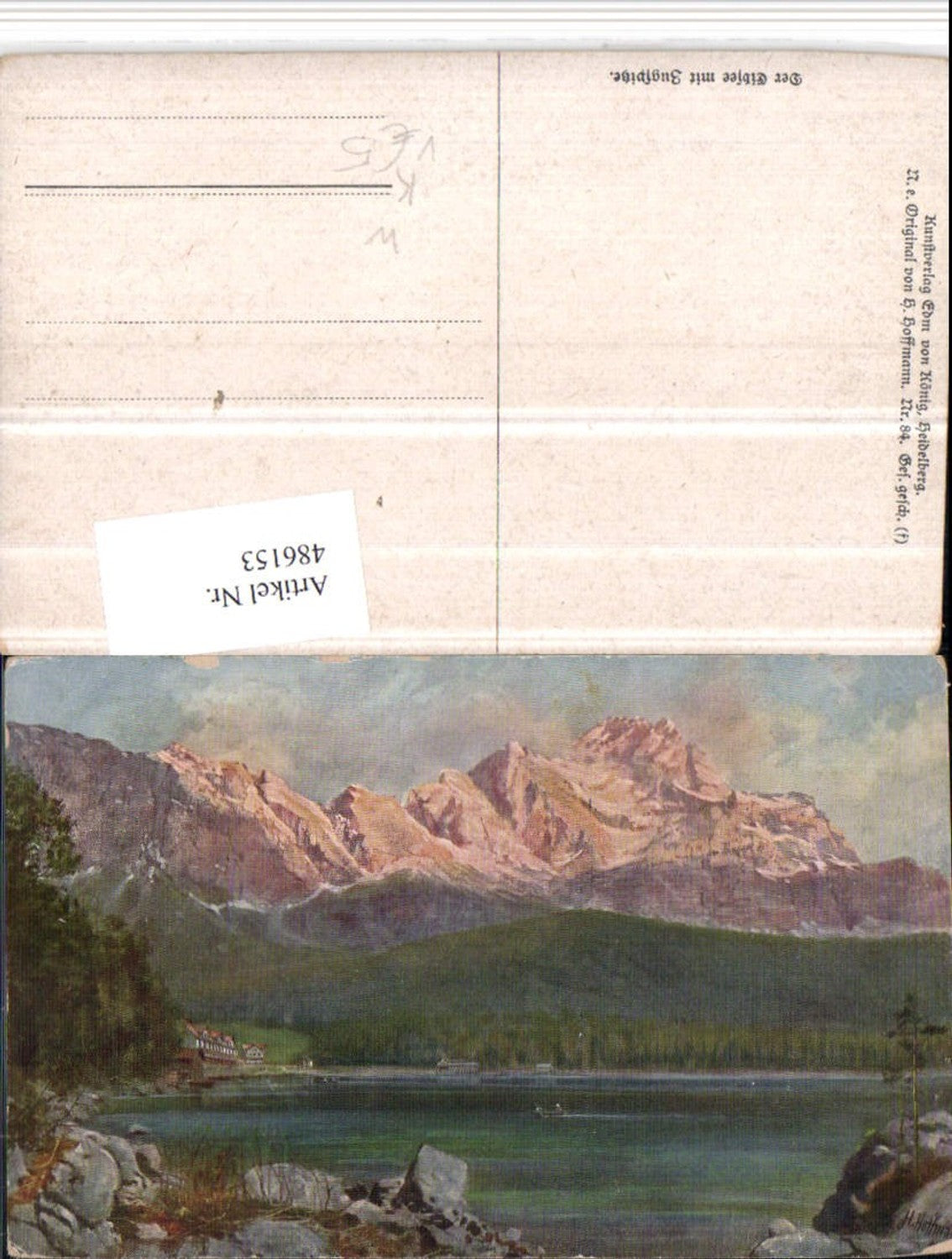 486153,Künstler AK Heinrich Hoffmann Eibsee b. Grainau m. Zugspitze pub Edm. König 84