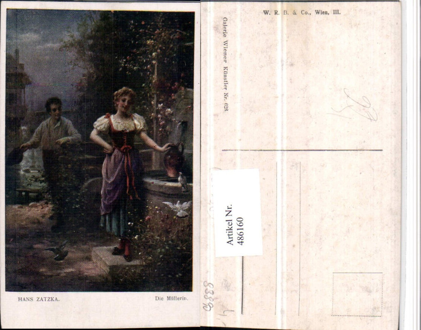 486160, Artist AK Hans Zatzka The Miller's Wife Woman in Traditional Costume Fountain